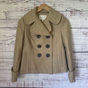 Banana Republic Tan Wool Peacoat Women’s Petite S 85% Wool Classic Quiet Luxury